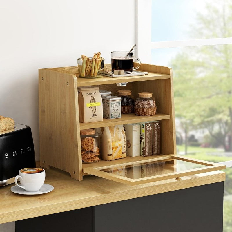Bamboo Bread Box Wooden Counter Organizer for Bread Coffee Spices Snacks2