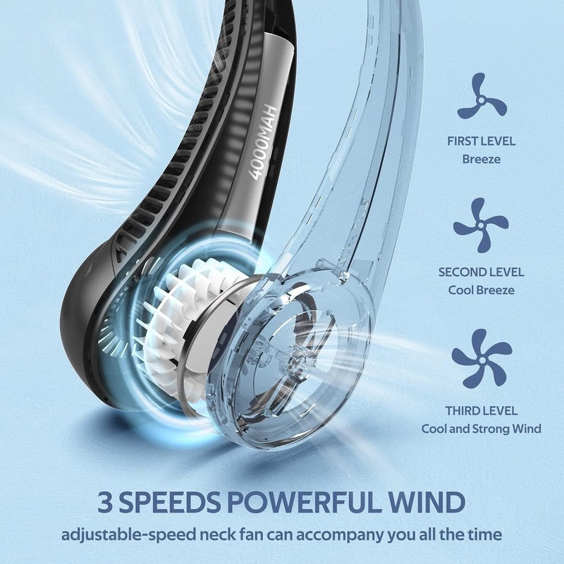 Portable Neck Fan, Hands Free Bladeless, 360° Cooling Personal Fan,Wearable Quie2