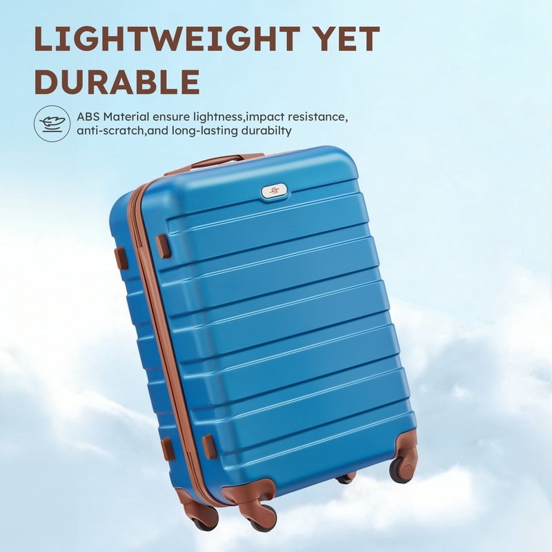 Gowill 4 Piece Luggage Set ABS Carry On 14 20 Inch Hardside Duffle Sky Blue Tan2