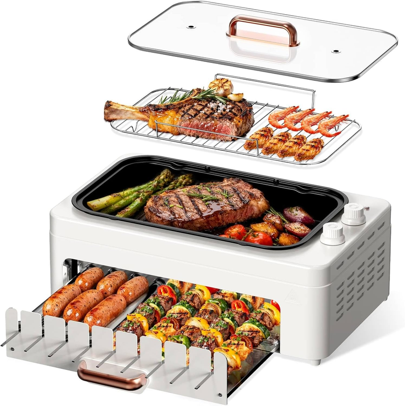 4 in 1 Smokeless Indoor Electric Grill w/ Rotating Skewers & Hot Dog Roller9