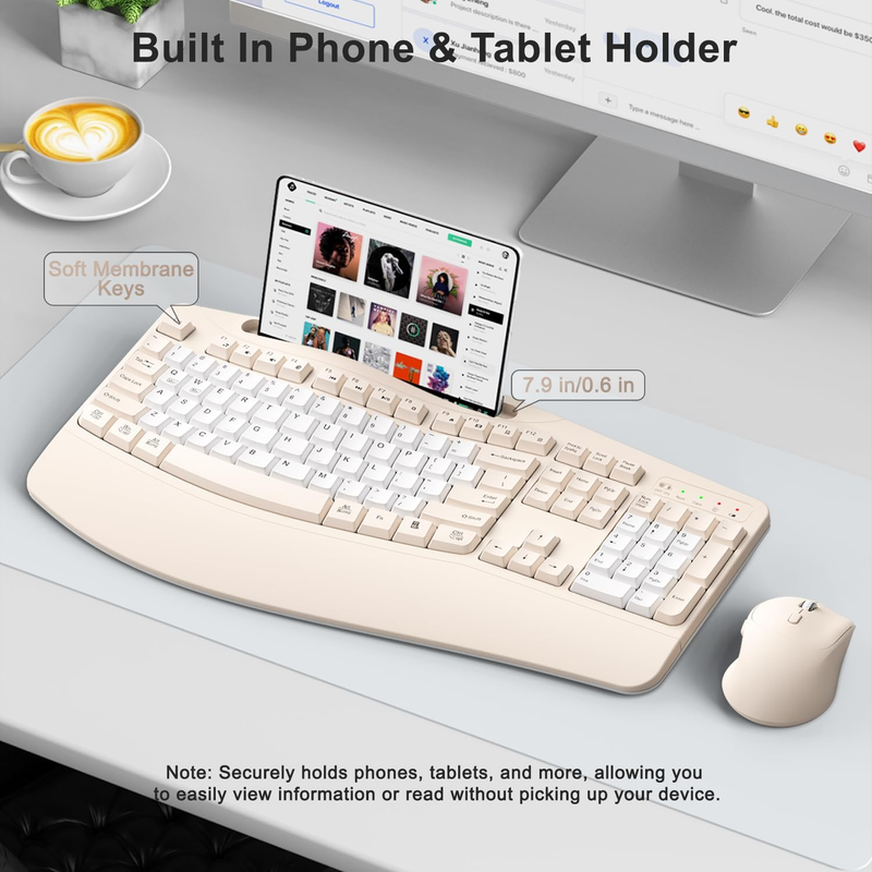 Wireless Keyboard Mouse Set Wrist Rest Silent 6 Button Mouse Milk Tea2