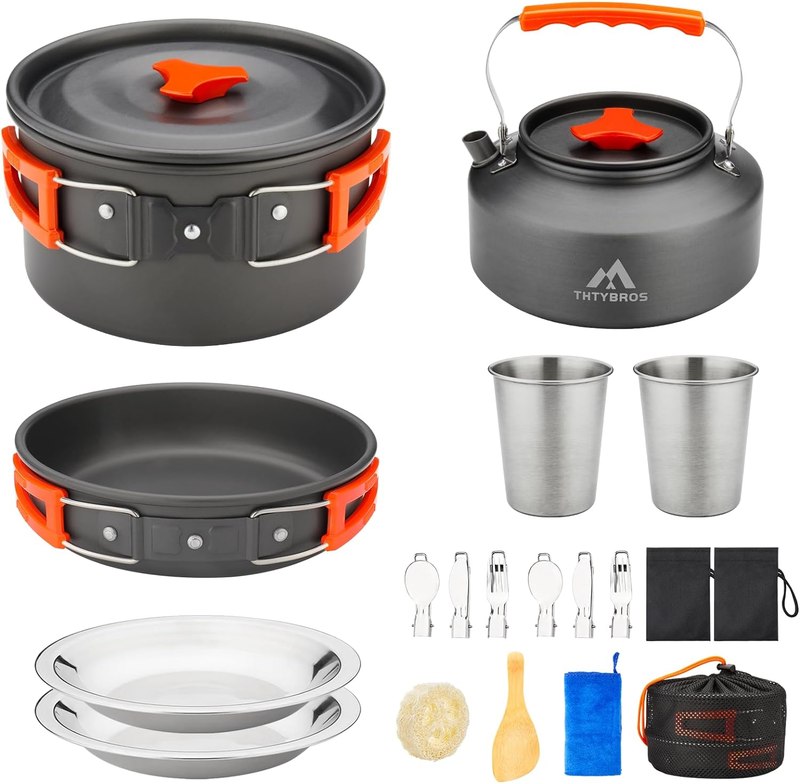 17Pcs Camping Cookware Set Hiking Pot Pan Kettle Stainless Steel Kit8