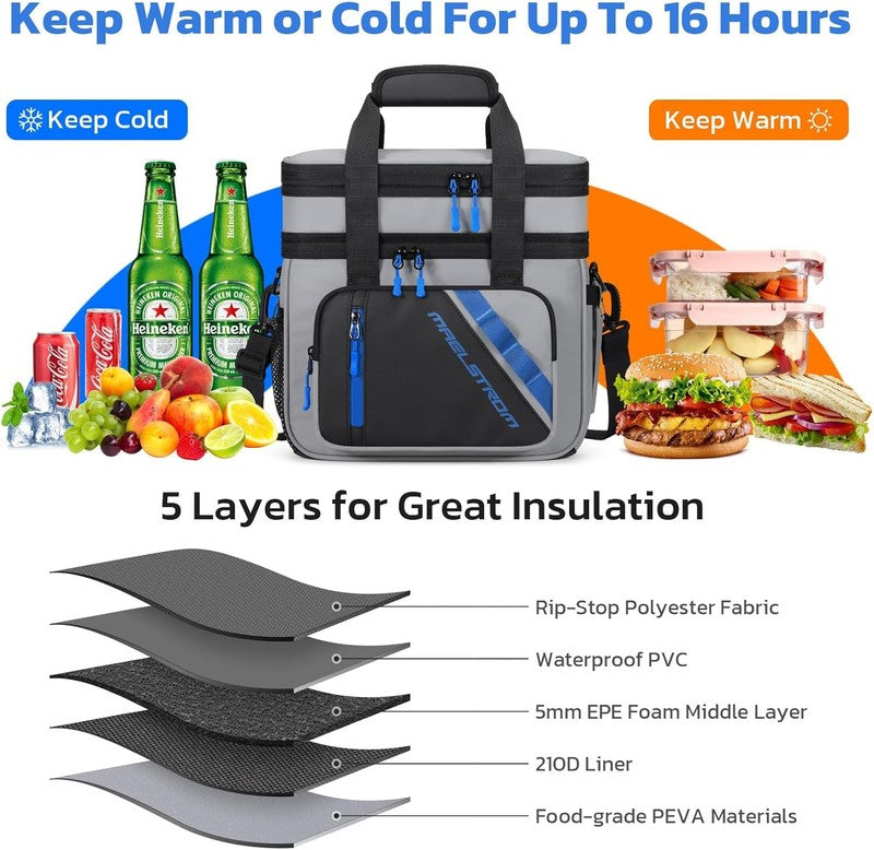 20L Expandable Double Deck Insulated Lunch Bag Grey Cooler3