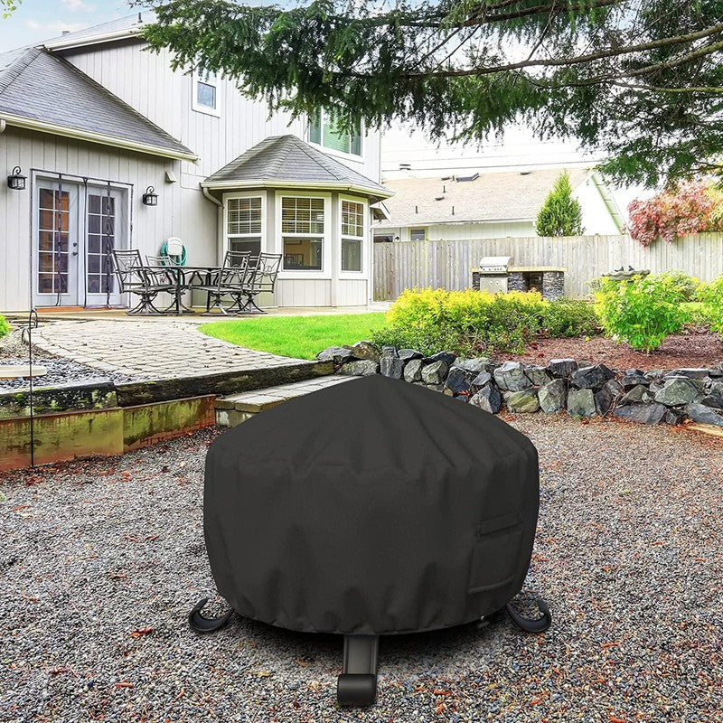 Round Fire Pit Cover 36"x24" Waterproof 600D Heavy Duty Outdoor Black6