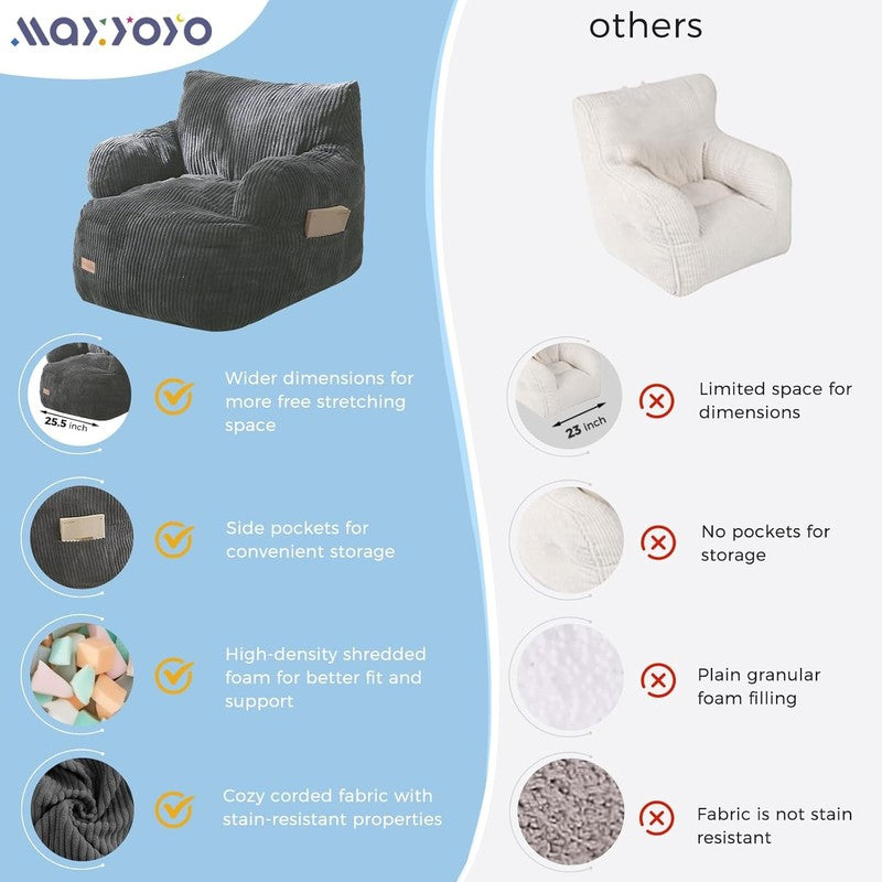 Kids Bean Bag Chair Toddler Sofa w Filler Lazy Floor Chair Gaming Dark Grey4