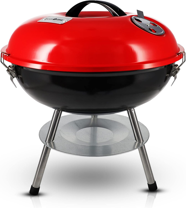 – 14-Inch Portable Barbecue Grill with 3-Point Locking Lid for Heat Preservation0