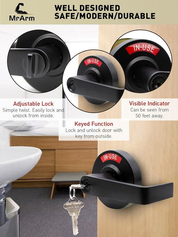 Keyed Entry Privacy Indicator Lock, Large Grade 2 Commercial Door Handle, Bathro4