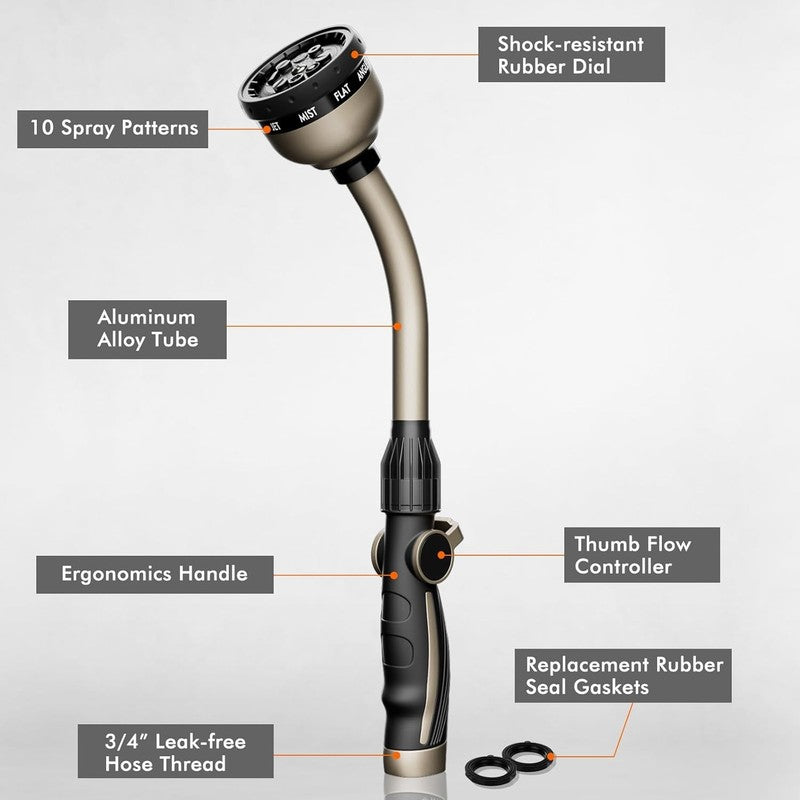 Heavy Duty Metal Watering Wand with 10 Spray Patterns & Thumb Control1