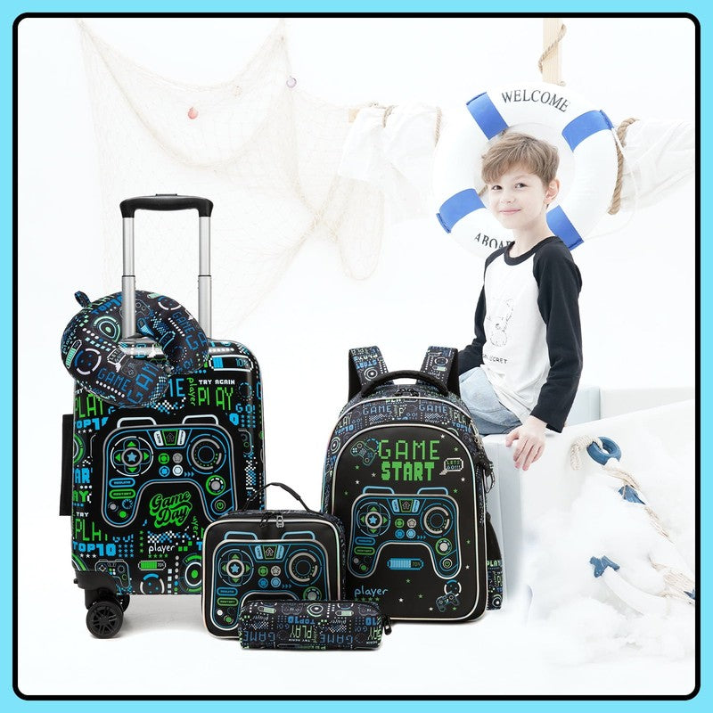 Kids Rolling Luggage Sets for Boys 5 Piece Suitcase Set with Travel Pillow Hards5