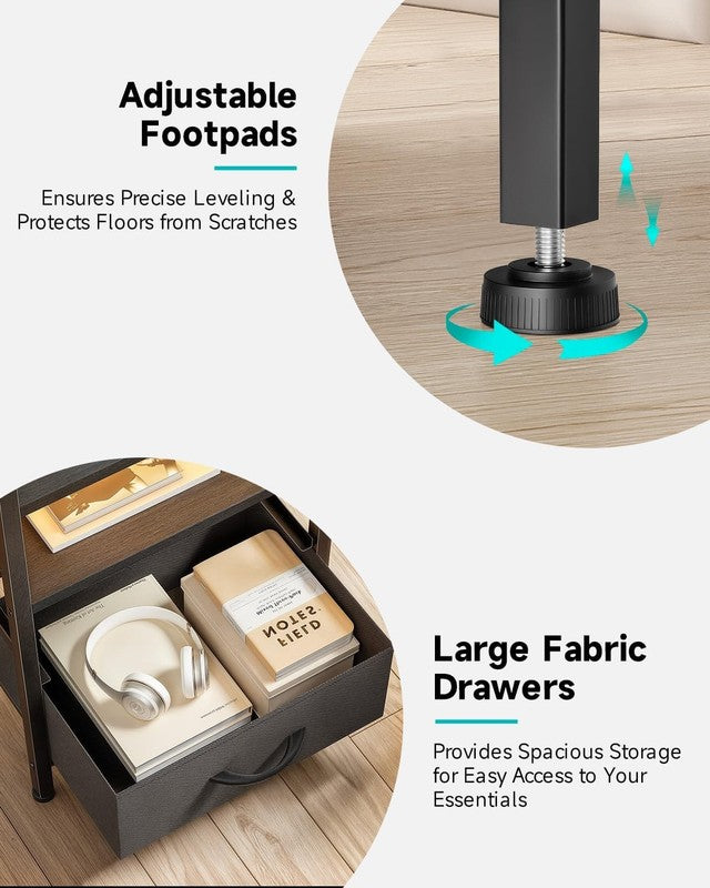 Nightstand w/ Charging Station LED Light 2 Fabric Drawers USB & AC Outlets5