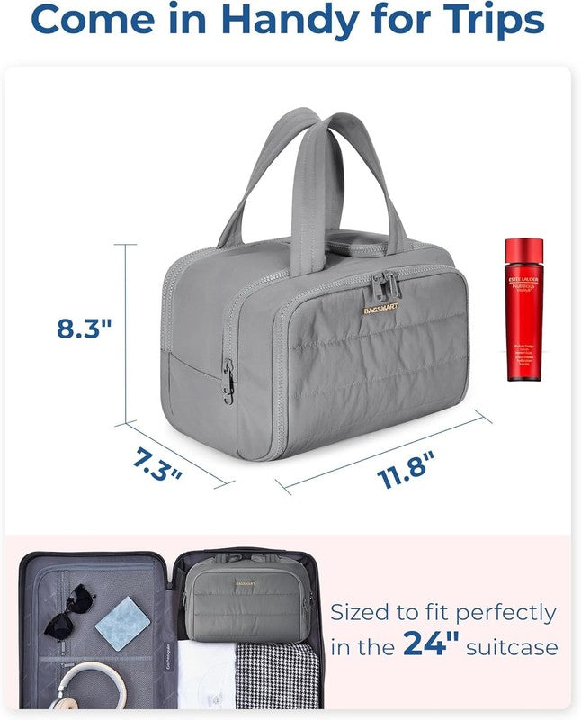 Travel Toiletry Bag Large Wide-Open Makeup Organizer Handle for Women Grey5