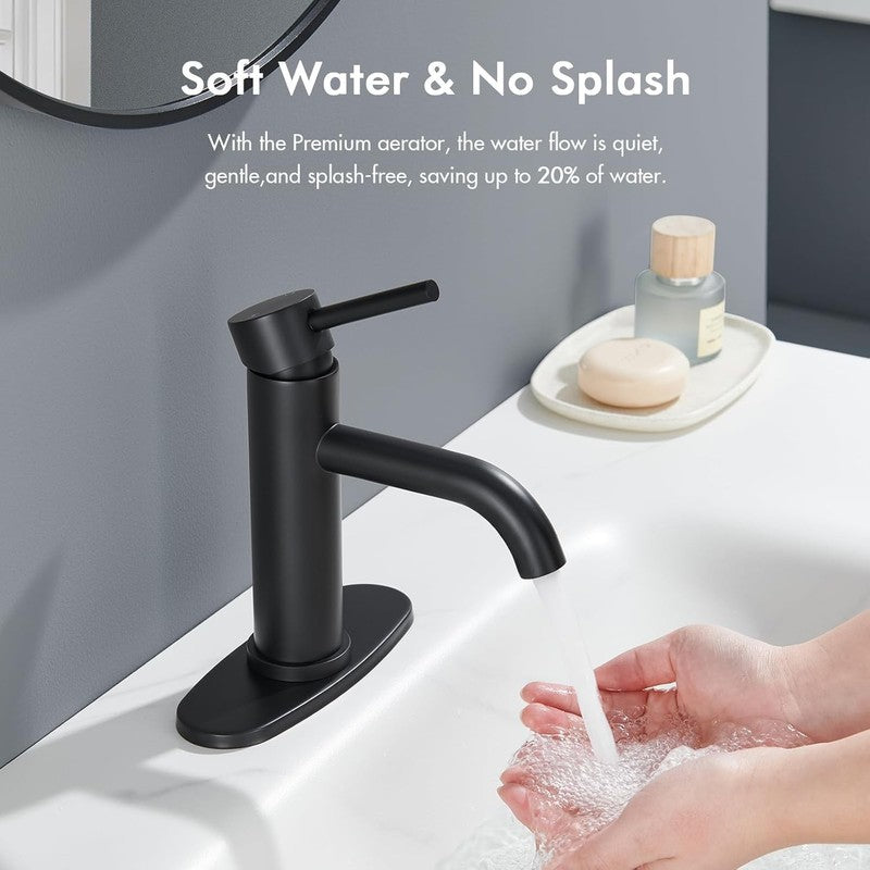 Black Bathroom Faucet,  Single Hole Bathroom Faucet with Pop-Up Drain and Flexib3