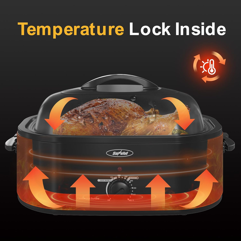 20Qt Sunvivi Electric Roaster Oven Stainless Steel Grey Removable Rack Pan1