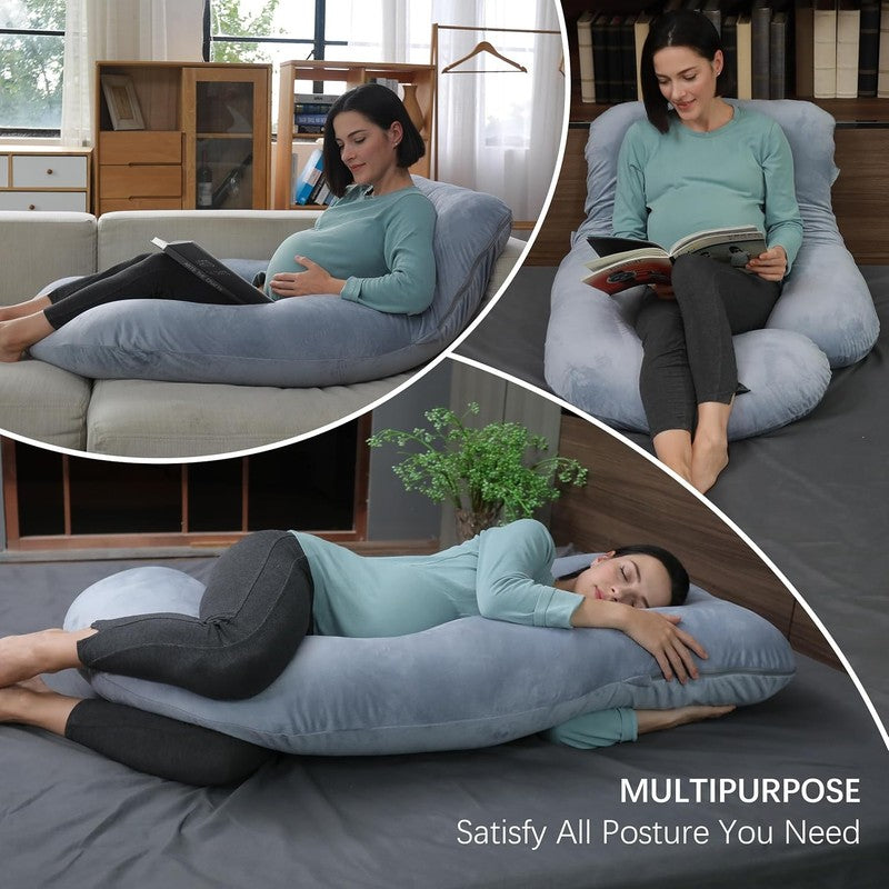 U Shaped Pregnancy Maternity Pillow 57" Full Body Sleep Support Grey5