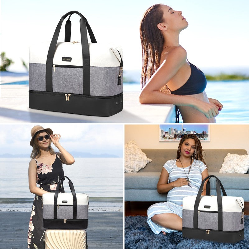 Women'S Travel Duffel Bag with 2 Packing Cubes, Black G White6