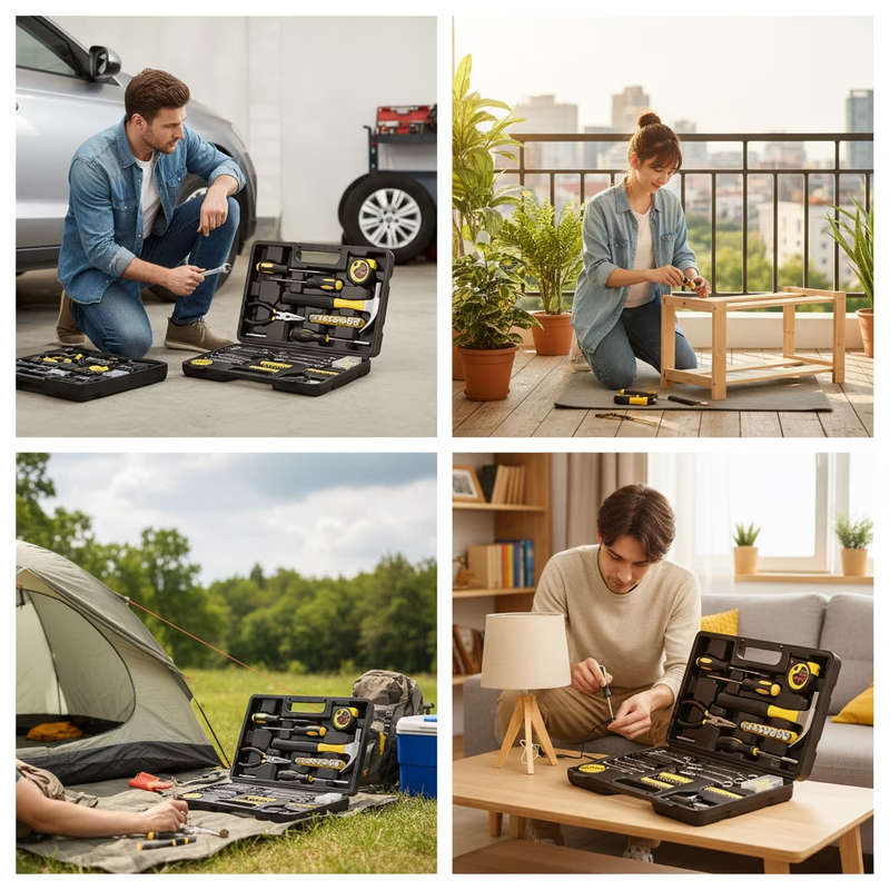 148Pc Household Hand Tool Set DIY Home Repair Kit Toolbox Garage Mechanic Yellow1