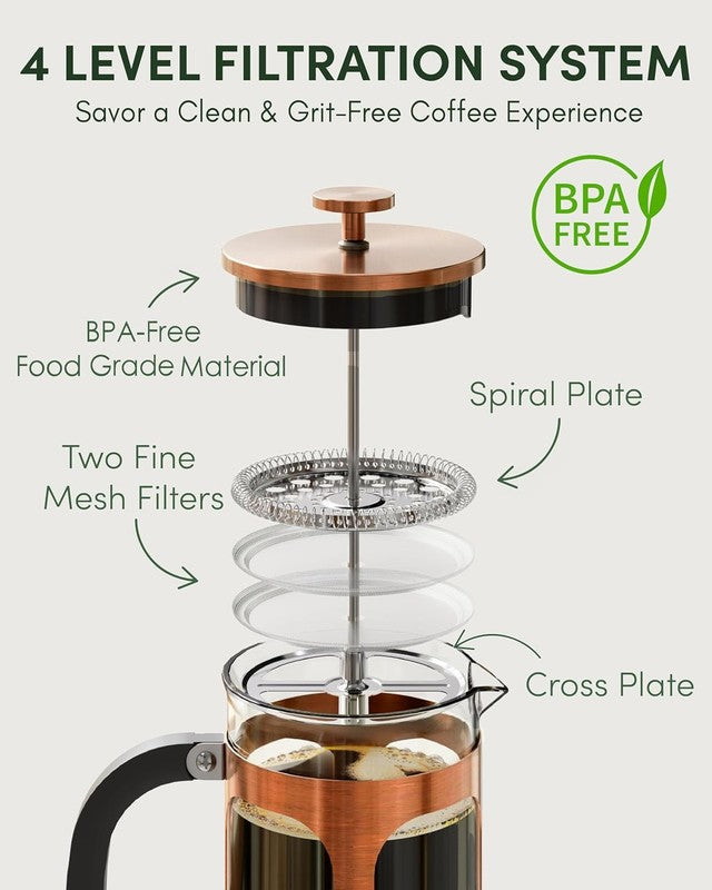French Press Coffee Maker 1L 34Oz Borosilicate Glass Stainless Steel Copper3