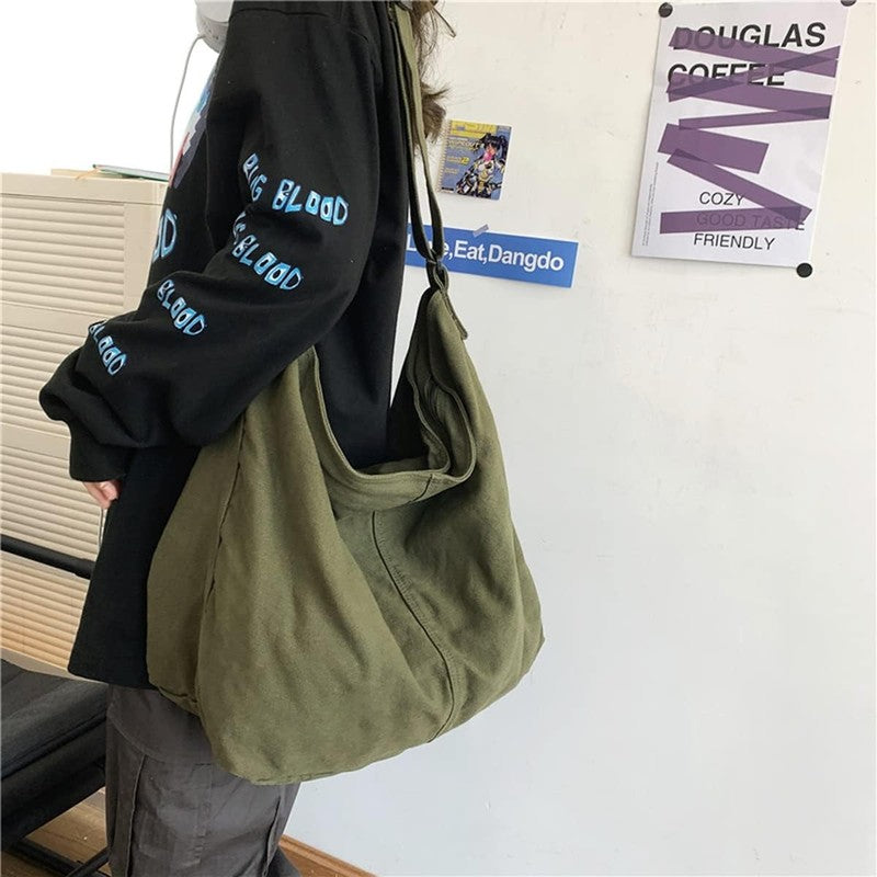 Aesthetic Cute Bag School Vintage Black Canvas Crossbody Shoulder Laptop Bag5