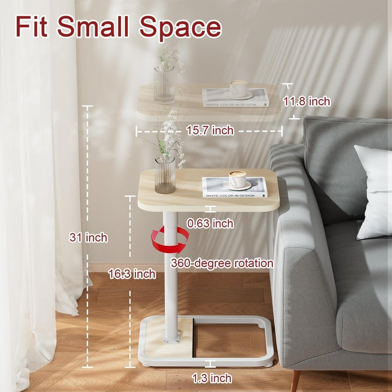 C-Shaped Adjustable End Table Sofa TV Tray Side Table Natural Wood1