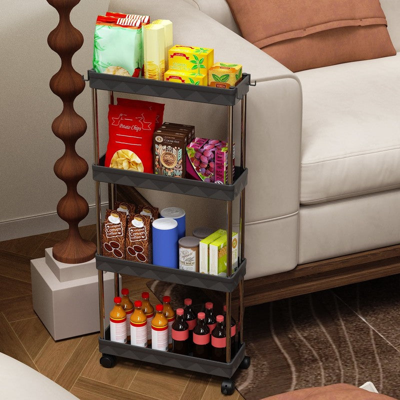 4 Tier Slim Rolling Storage Cart Black, Bathroom Kitchen Laundry Organizer4