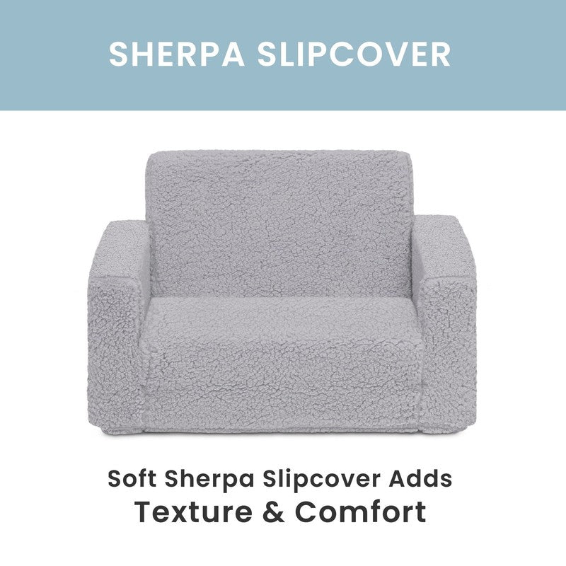 Cozee Flip Out Sherpa 2 In 1 Convertible Chair to Lounger for Kids, Grey7