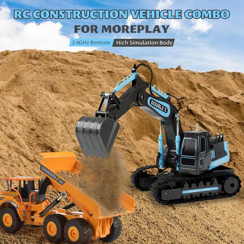 Remote Control Excavator Gray Blue Toy 6 Function Hydraulic Construction Vehicle4