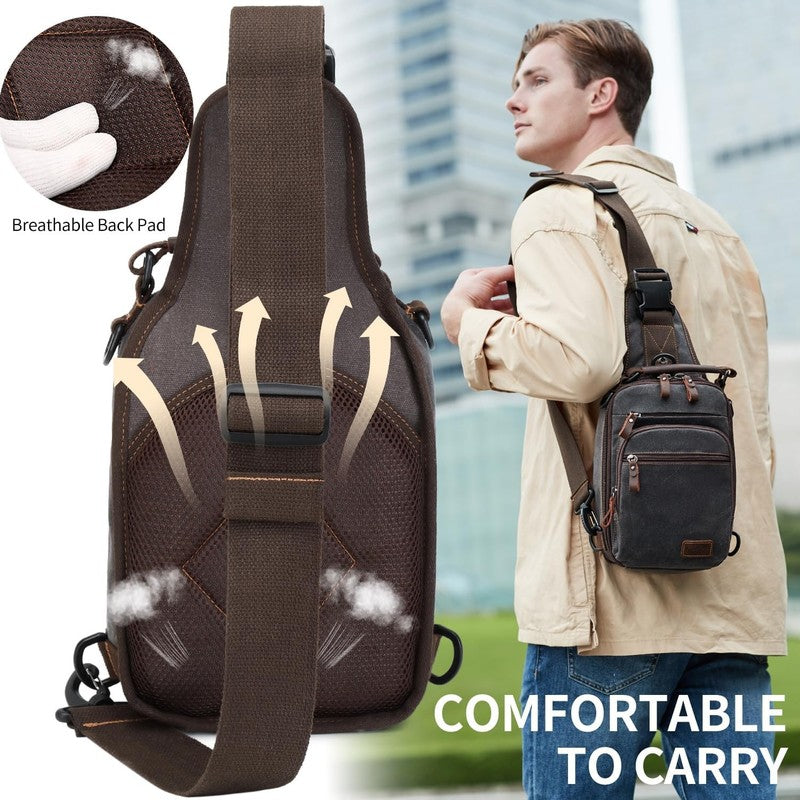 Nerlion Sling Bag Men Waxed Canvas Crossbody Chest Bag Water Resistant Daypack5