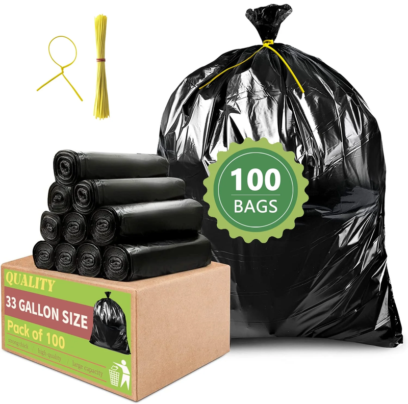 High Density 33 Gallon Trash Bags with Tying Ropes   100 Count Pack7