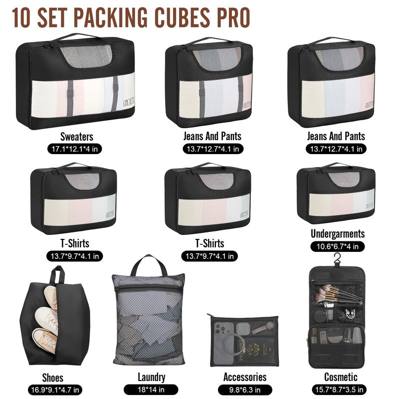 10 Set Packing Cubes for Travel Essential, Suitcase Organizer Bags in 4 Sizes, C1