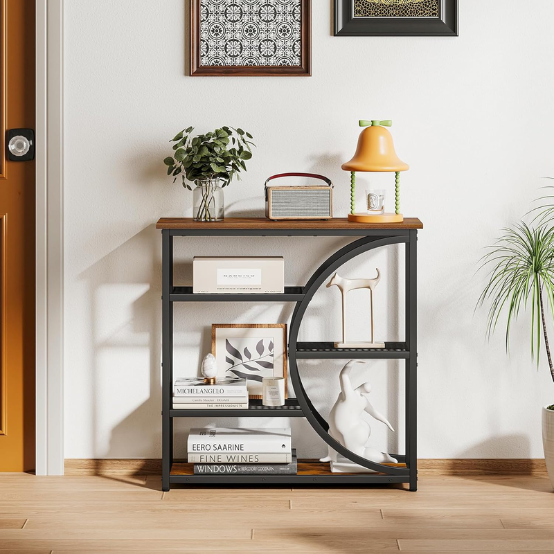Industrial Entryway Table Narrow Console Sofa Table 5 Tier Storage Shelves5