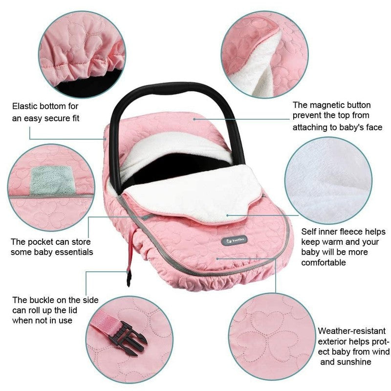 Winter Baby Car Seat Cover, Plush Fleece Canopy for Infants, Pink1