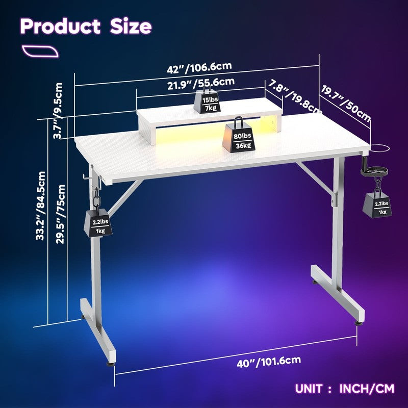 42" LED Gaming Desk w/ Monitor Stand PC Computer Gamer Table White3