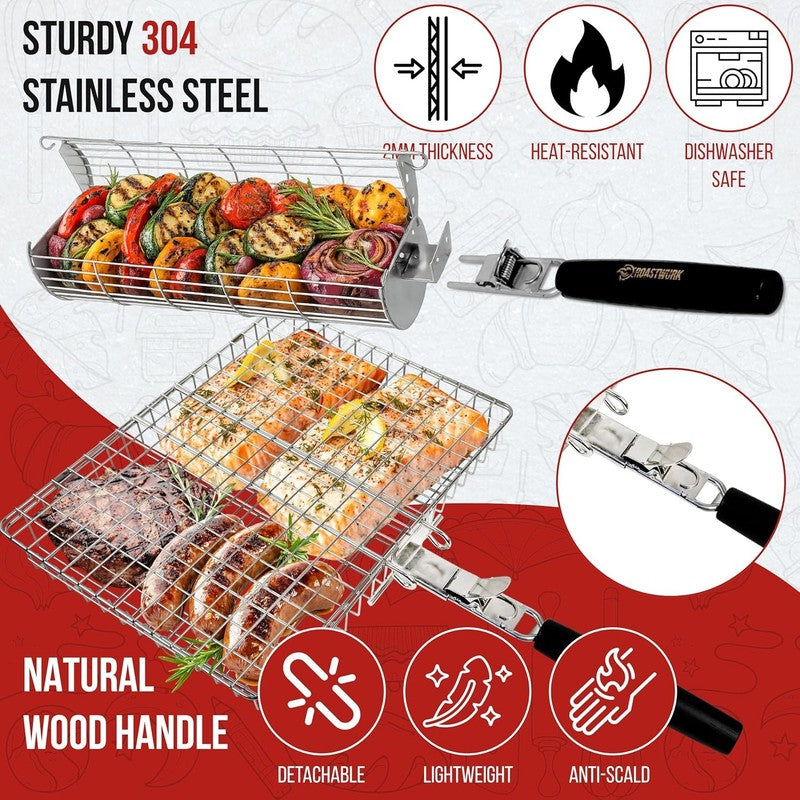 'S Bbq Grill Basket Set for Meat Fish Vegetables Stainless Steel 304 Barbecue Bb2