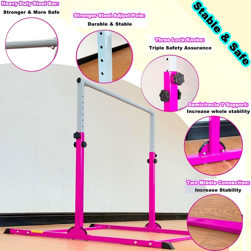 Kids Gymnastic Bar 4FT Wide 5FT Adjustable Kip Bar 350lb Home & Club Training3