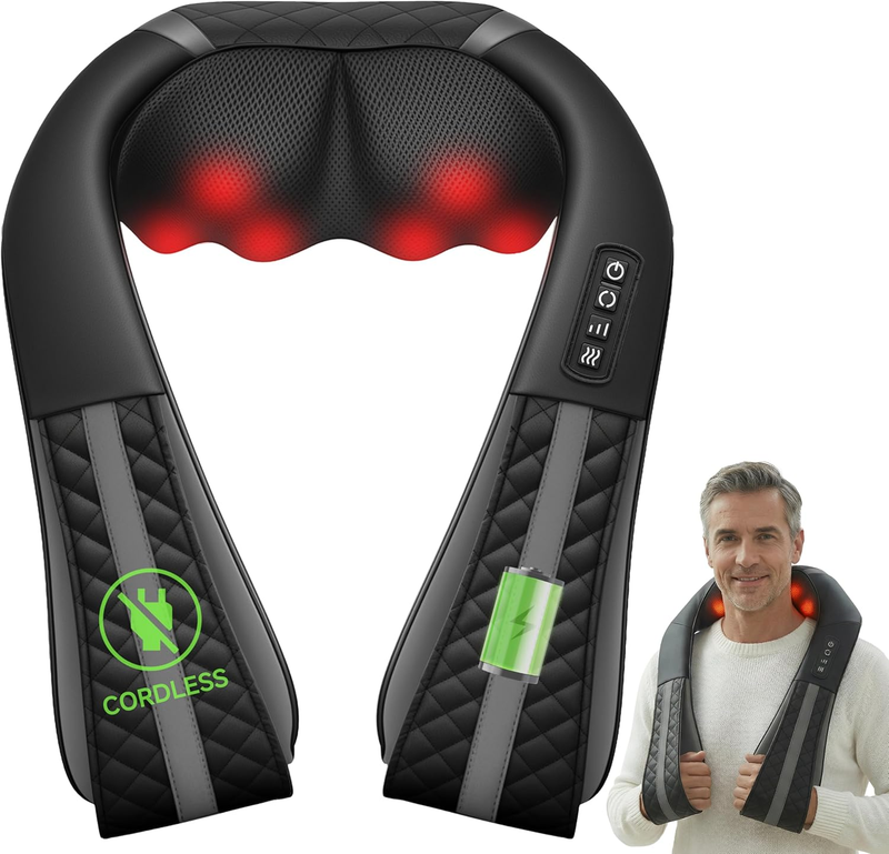 Cordless Neck Massager with Heat, Rechargeable Shiatsu Neck Back Massager for Pa10