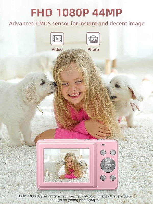 FHD 1080P Digital Point & Shoot Camera 16X Zoom Anti-Shake Compact Kids, Pink1