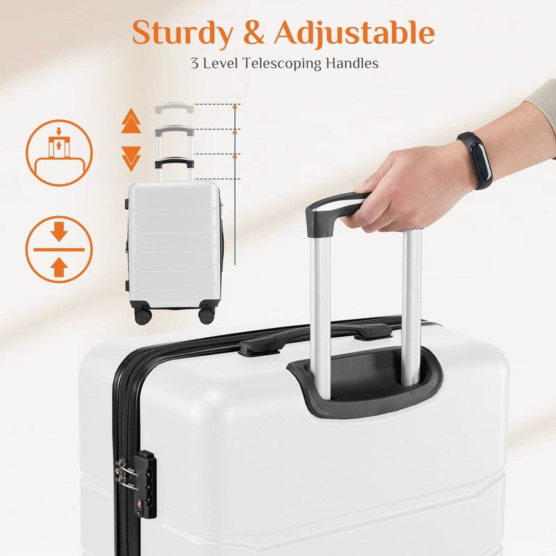 3-Piece Hard Shell Luggage Set ABS Expandable Spinner TSA Lock White7
