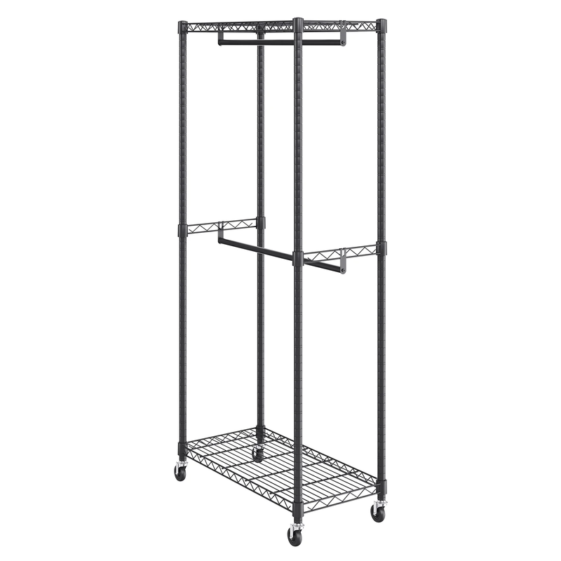 Clothes Rack 300 Lbs Double Hanging Garment Rack with Wheels Heavy Duty Rolling 6