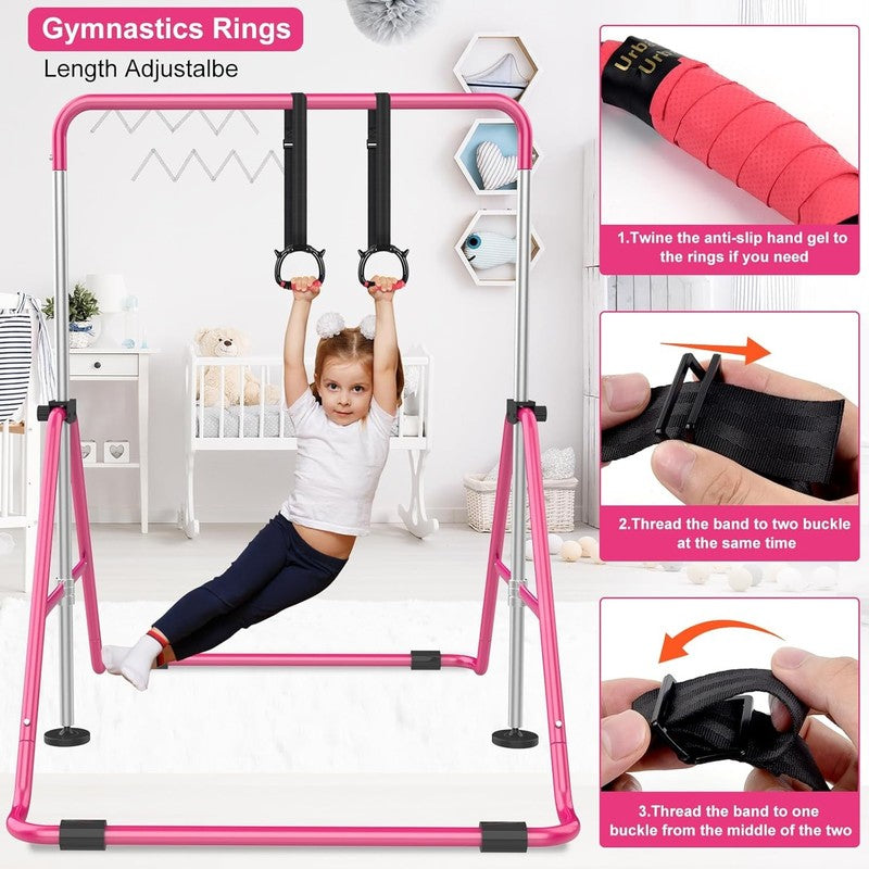 Kids Gymnastic Bars Adjustable Folding Training Kip Bar Expandable Home Use3