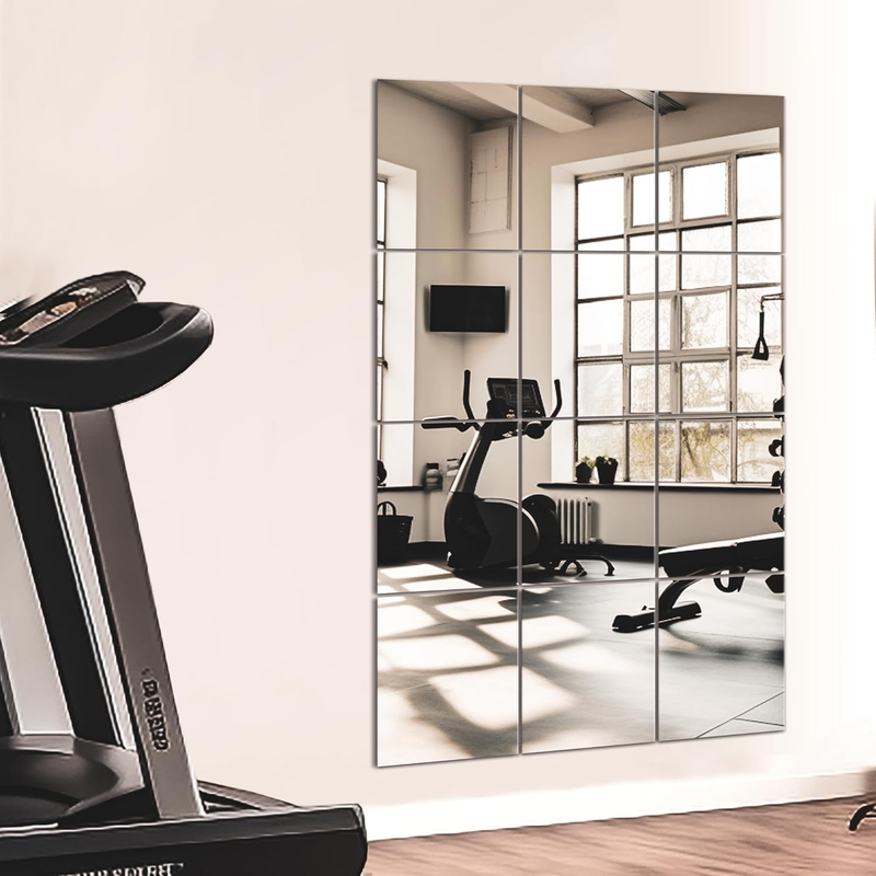 Home Gym Mirror Tiles 12 Pcs 14x12 Full Length Wall Mirrors for Garage Bedroom8