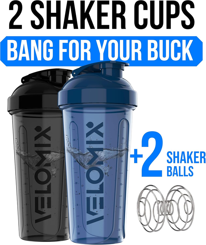 2 Pack 28oz Protein Shaker Bottles Wire Whisk Leakproof Black Clear1