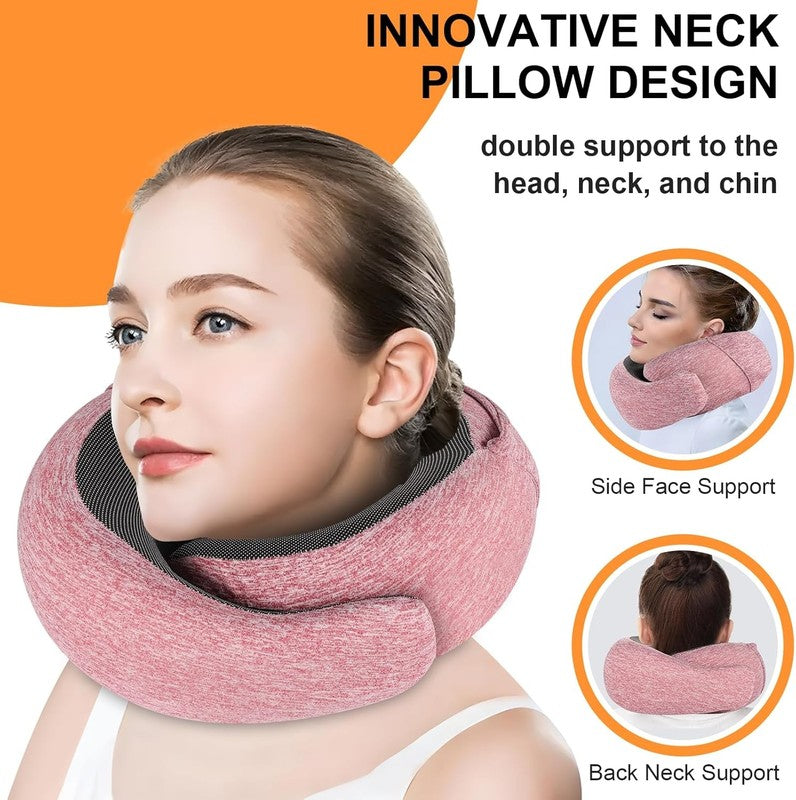 Hooded Memory Foam Travel Neck Pillow w/ Eye Mask & Earplugs – Red3