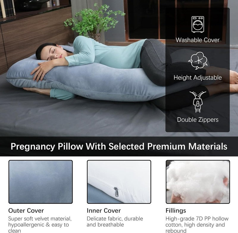 U Shaped Pregnancy Maternity Pillow 57" Full Body Sleep Support Grey2