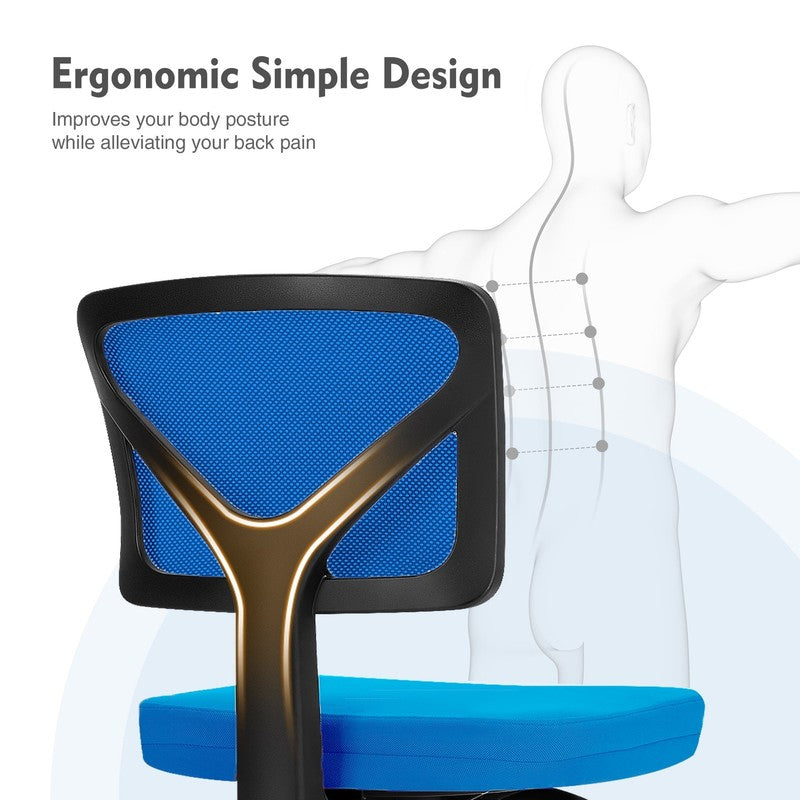 Home Office Desk Chair Armless Mesh Swivel Adjustable Low Back Blue1