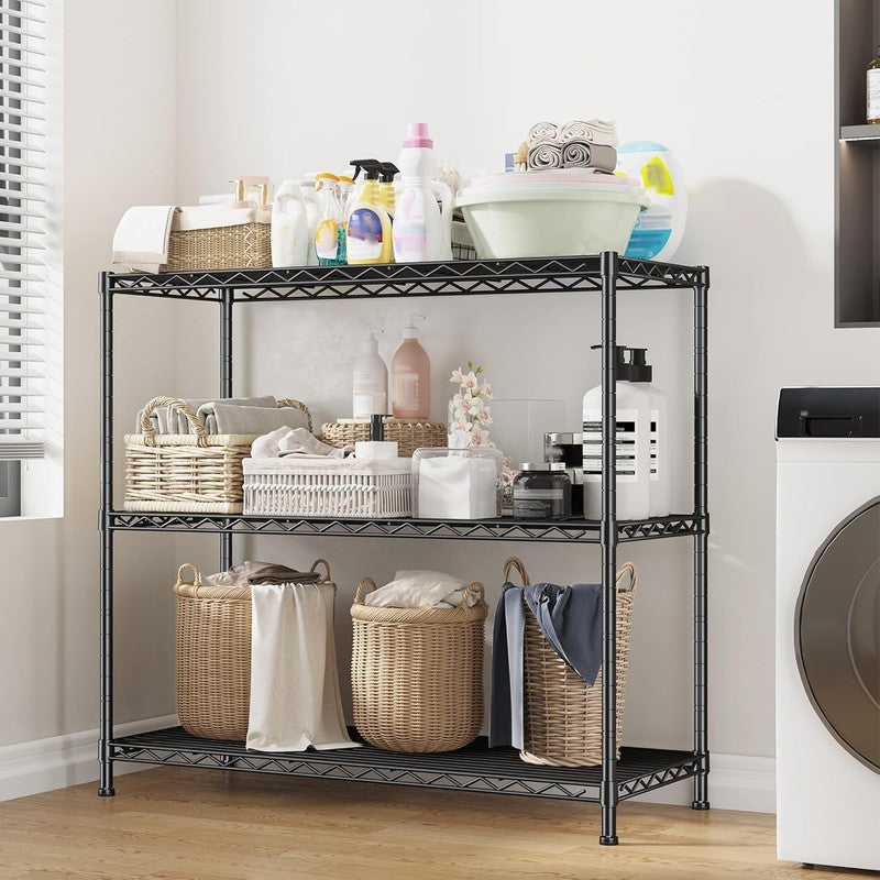 3 Shelf Metal Shelving Unit 36"H Adjustable Heavy Duty Garage Kitchen Rack Black6