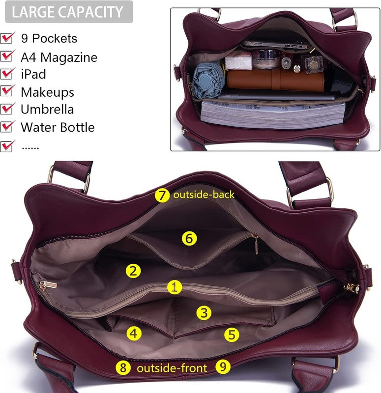 Women Large PU Leather Shoulder Tote Hobo Crossbody Bag Wallet Set 4PCS5