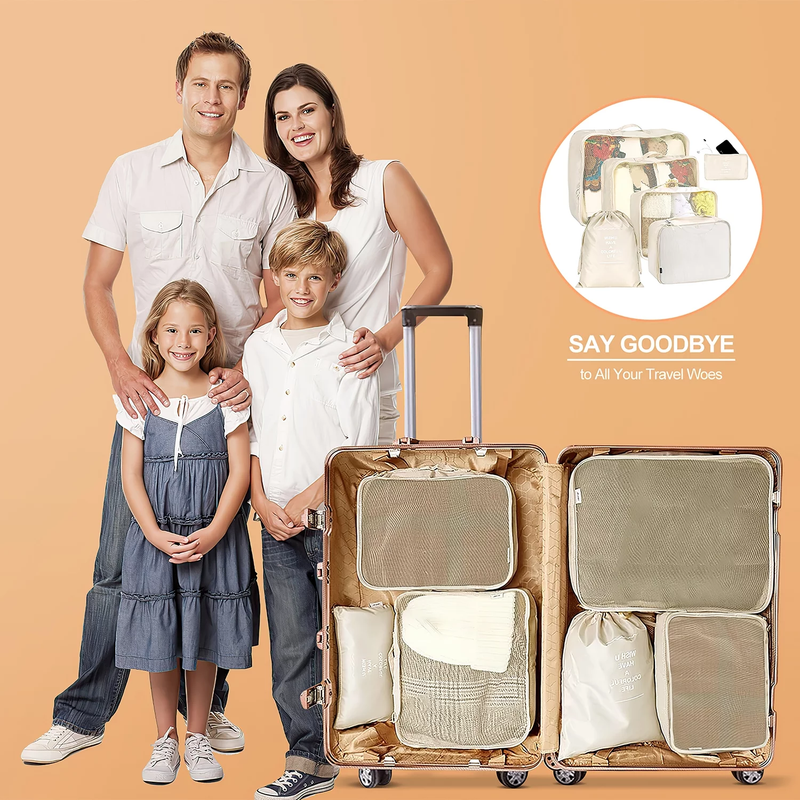 Travel Packing Cubes 9Pc Organizer Set Clothes Shoes Beige3
