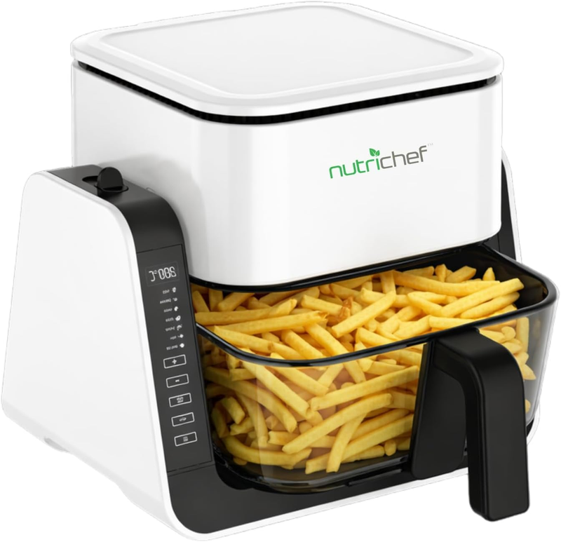 4QT Air Fryer & Grill 8-in-1 w/ Transparent Bowl White Glass Cooking 7