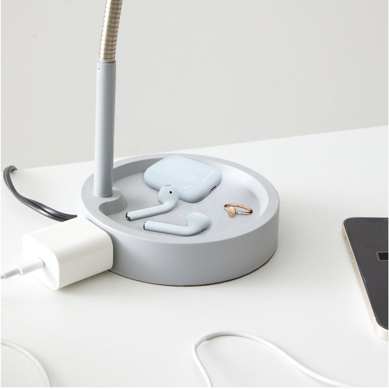 9.5in LED Gooseneck Desk Lamp Silver Painted Glass Integrated LED5