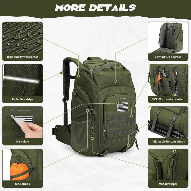 Tactical Backpack 40L Men Water Resistant Hiking Camping Gym Molle Army Green2
